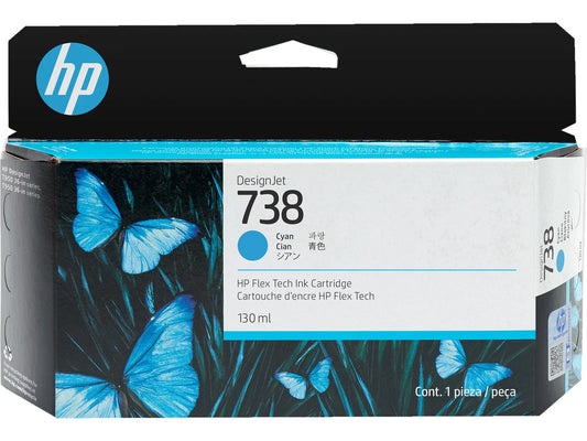 HP 738 130-ml Cyan DesignJet Ink Cartridge, 498N5A