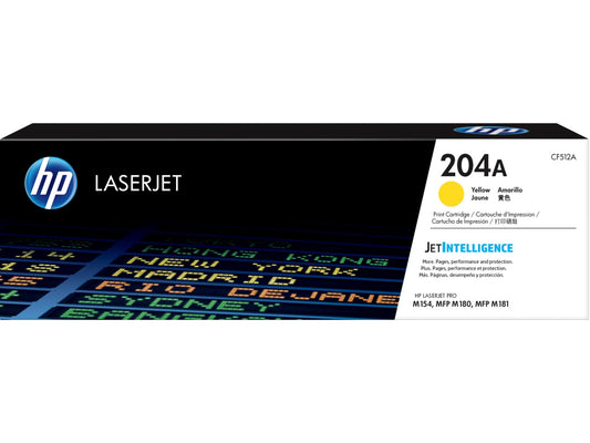 HP 204A Yellow Original LaserJet Toner Cartridge, ~900 pages, CF512A