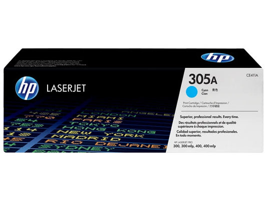 HP 305A Cyan Original LaserJet Toner Cartridge, ~2,600 pages, CE411A