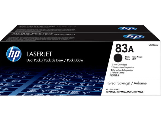 HP 83A 2-pack Black Original LaserJet Toner Cartridges, Per cartridge: 1,500