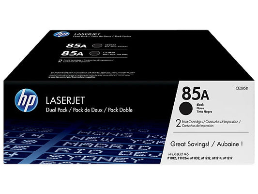 HP 85A 2-pack Black Original LaserJet Toner Cartridges, Per cartridge: 1,600