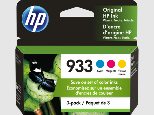HP 933 3-pack Cyan/Magenta/Yellow Original Ink Cartridges, Per cartridge: ~330