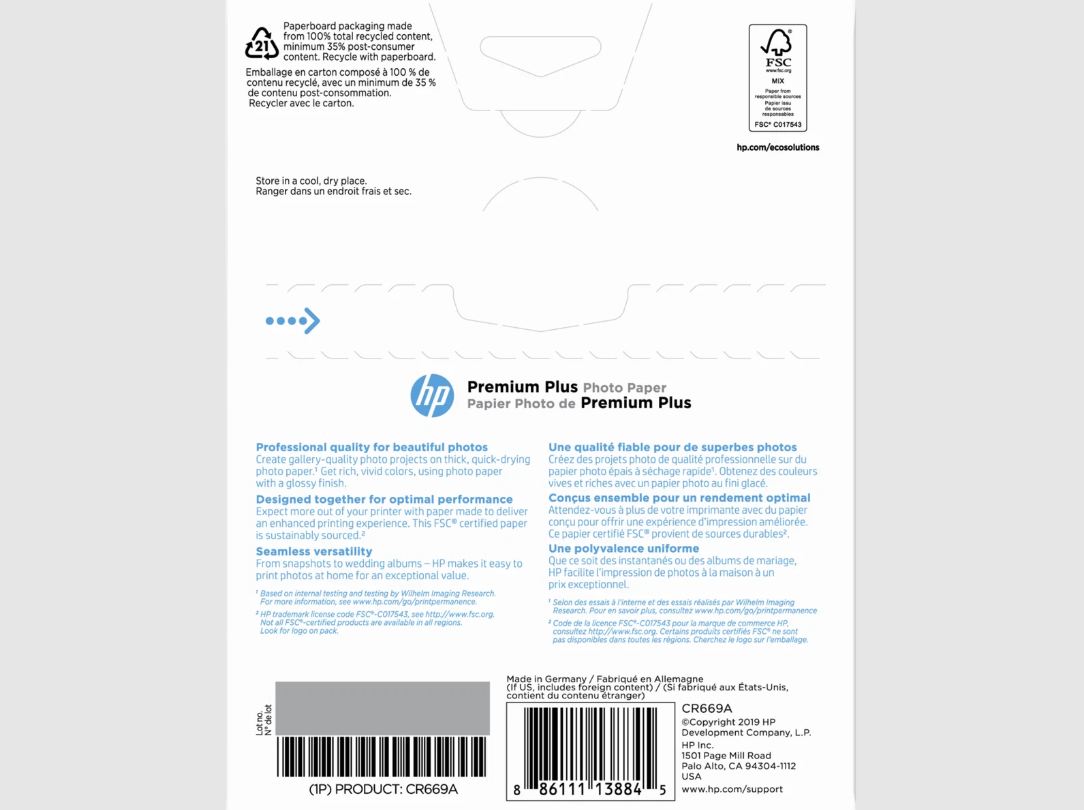 HP Premium Plus Glossy Photo Paper | 60 Sheets | 5 x 7 in | CR669A