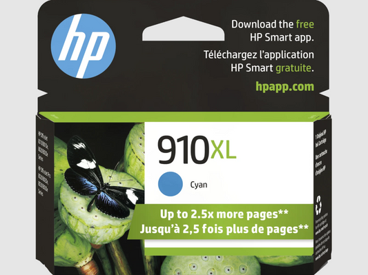 HP 910XL High Yield Cyan Original Ink Cartridge, ~825 pages, 3YL62AN#140