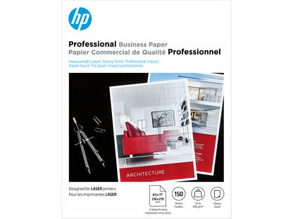 HP Professional Business Paper, Glossy, 52 lb, 8.5 x 11 in. (216 x 279 mm), 150