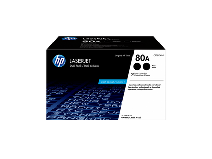 HP 80A 2-pack Black Original LaserJet Toner Cartridges, ~2,560 pages, CF280AD1