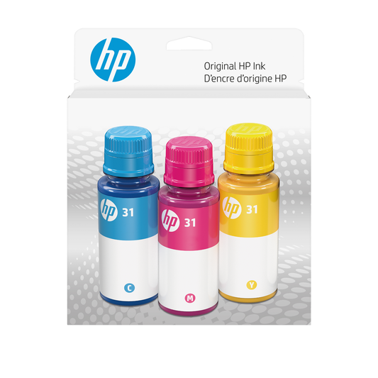 HP 31 CMY Original Ink Bottle Combo 3-Pack, 9C228AN