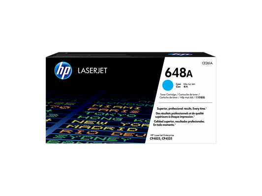 HP 648A Cyan Original LaserJet Toner Cartridge, ~11,000 pages, CE261A
