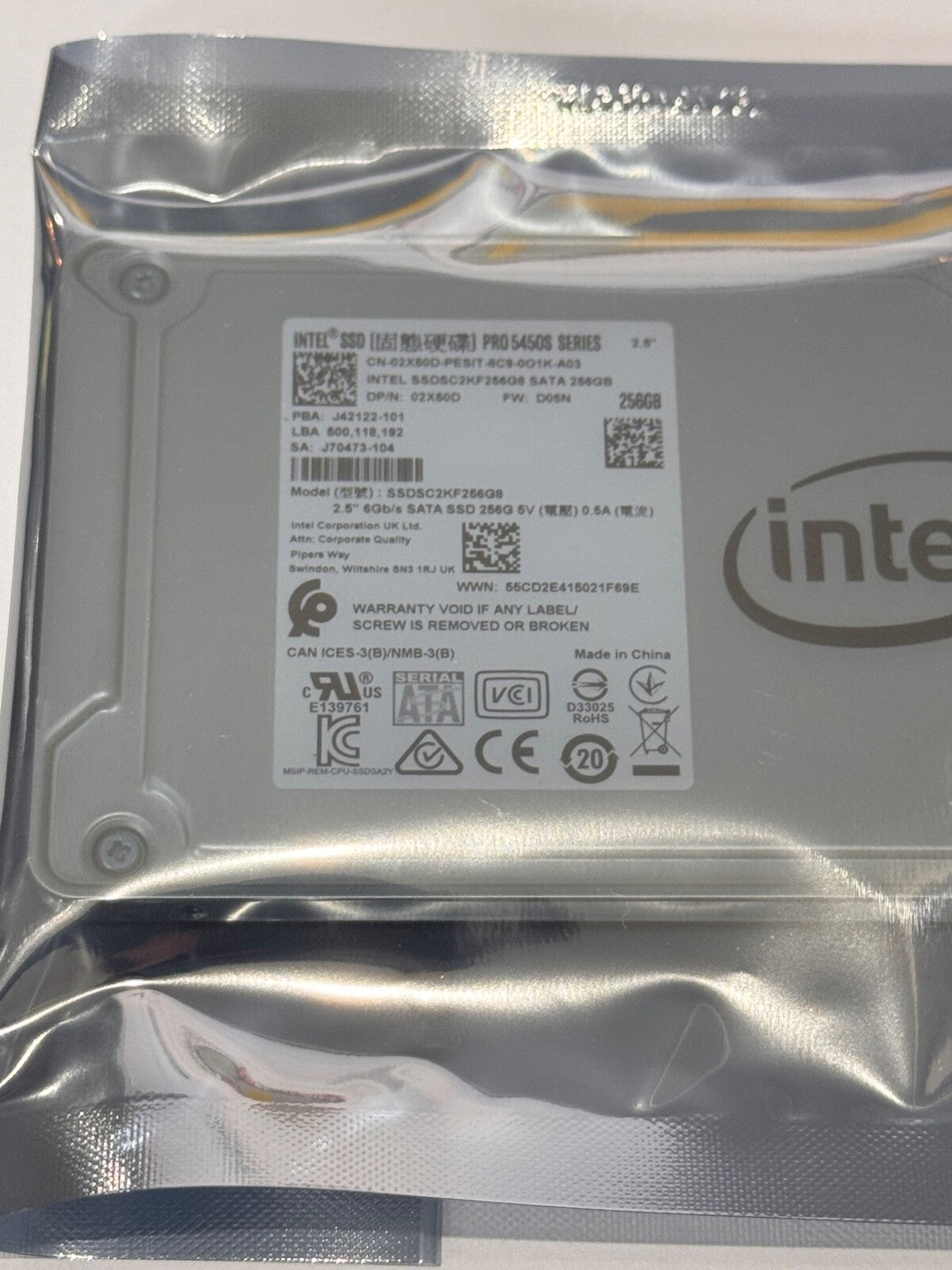 Dell 02X60D Intel 512GB 2.5" SATA SSD Pro 5450s Series SSDSC2KF512GB