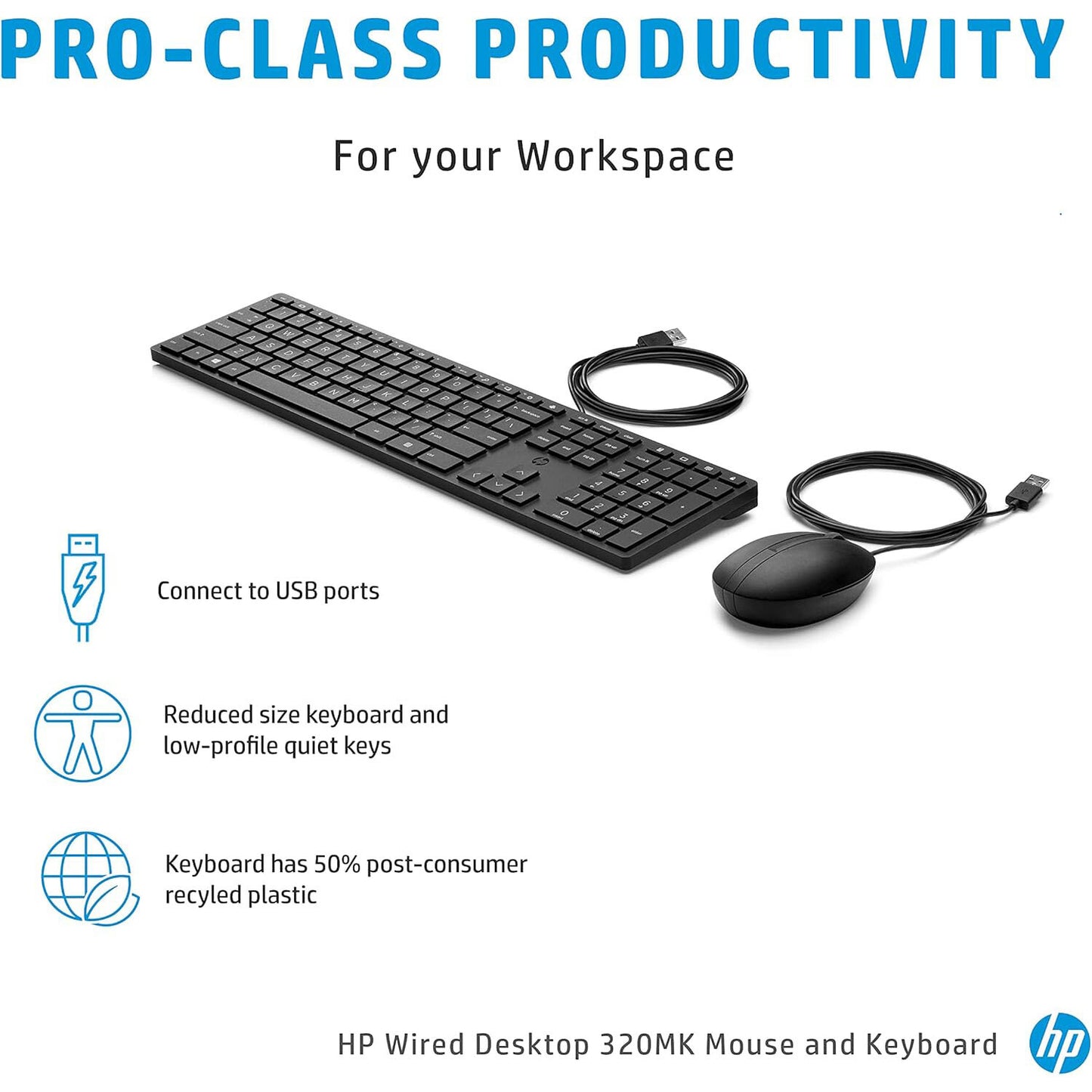 HP 320MK Wired Desktop Mouse and Keyboard Combo 9SR36AA#ABA