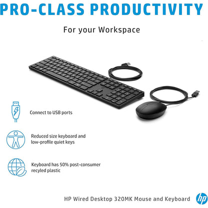 HP 320MK Wired Desktop Mouse and Keyboard Combo 9SR36AA#ABA