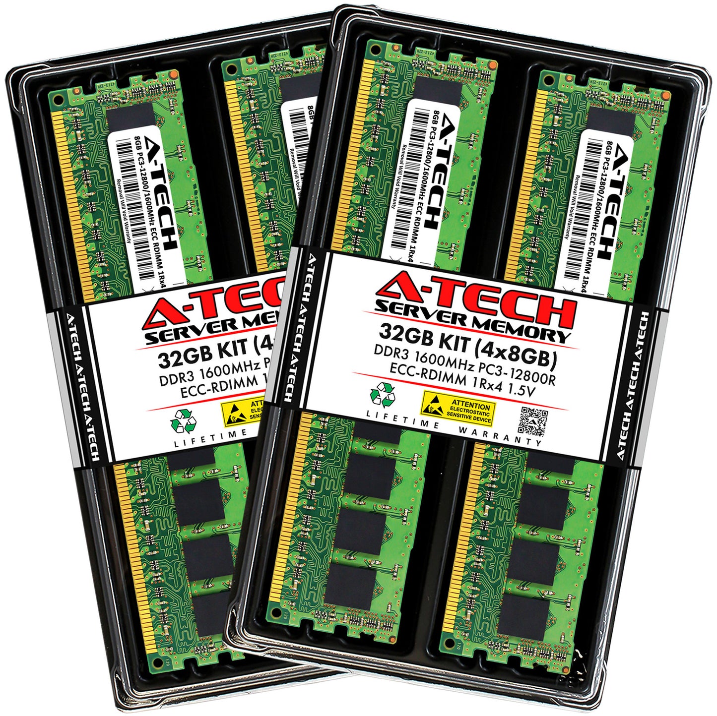 A-Tech 32GB 4x 8GB 1Rx4 PC3-12800R DDR3 1600MHz ECC RDIMM REG Server Memory RAM (NOT FOR HOME PC)
