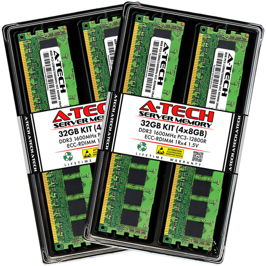A-Tech 32GB 4x 8GB 1Rx4 PC3-12800R DDR3 1600MHz ECC RDIMM REG Server Memory RAM (NOT FOR HOME PC)
