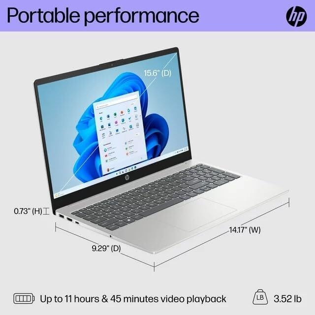 HP 15 Laptop 15.6" HD Pentium Quad-Core N200 4GB 128GB UFS Webcam Win 11 Silver