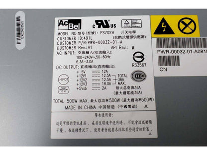 Y530D EX151 DELL AcBel FS7029 500 Watt 100-240v Power Supply PWR-00032-01-A