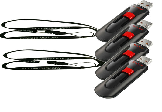 Lot of 4 SanDisk 64GB Cruzer GLIDE USB Pen Flash Drive +2 Lanyards 256GB total