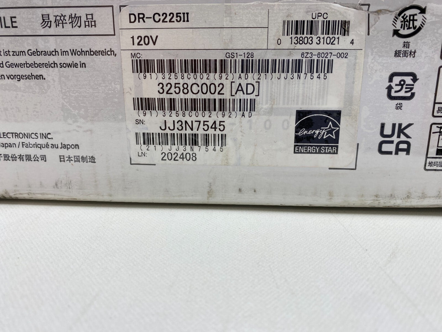 Canon 3258C002AA imageFORMULA DR-C225 A4 Color Document Scanner - Black