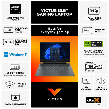 New HP Victus Gaming 15.6" 144Hz FHD Ryzen 5 8645HS 8GB 512GB GeForce RTX 4050
