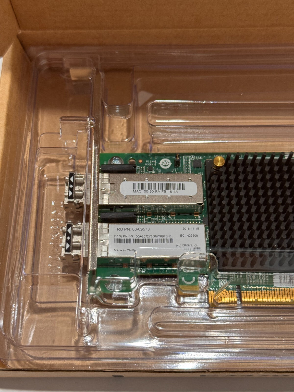 LENOVO EMULEX 00AG573 P008827-41D 2 PORT SFP+ PCIE NETWORK ADAPTER HIGH PROFILE
