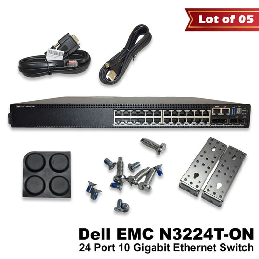 Lot of 5 DELL EMC N3224T-ON 24X1G Rj-45 4X10G Sfp+ 2X100G L3 4GB 550W PSU Switch