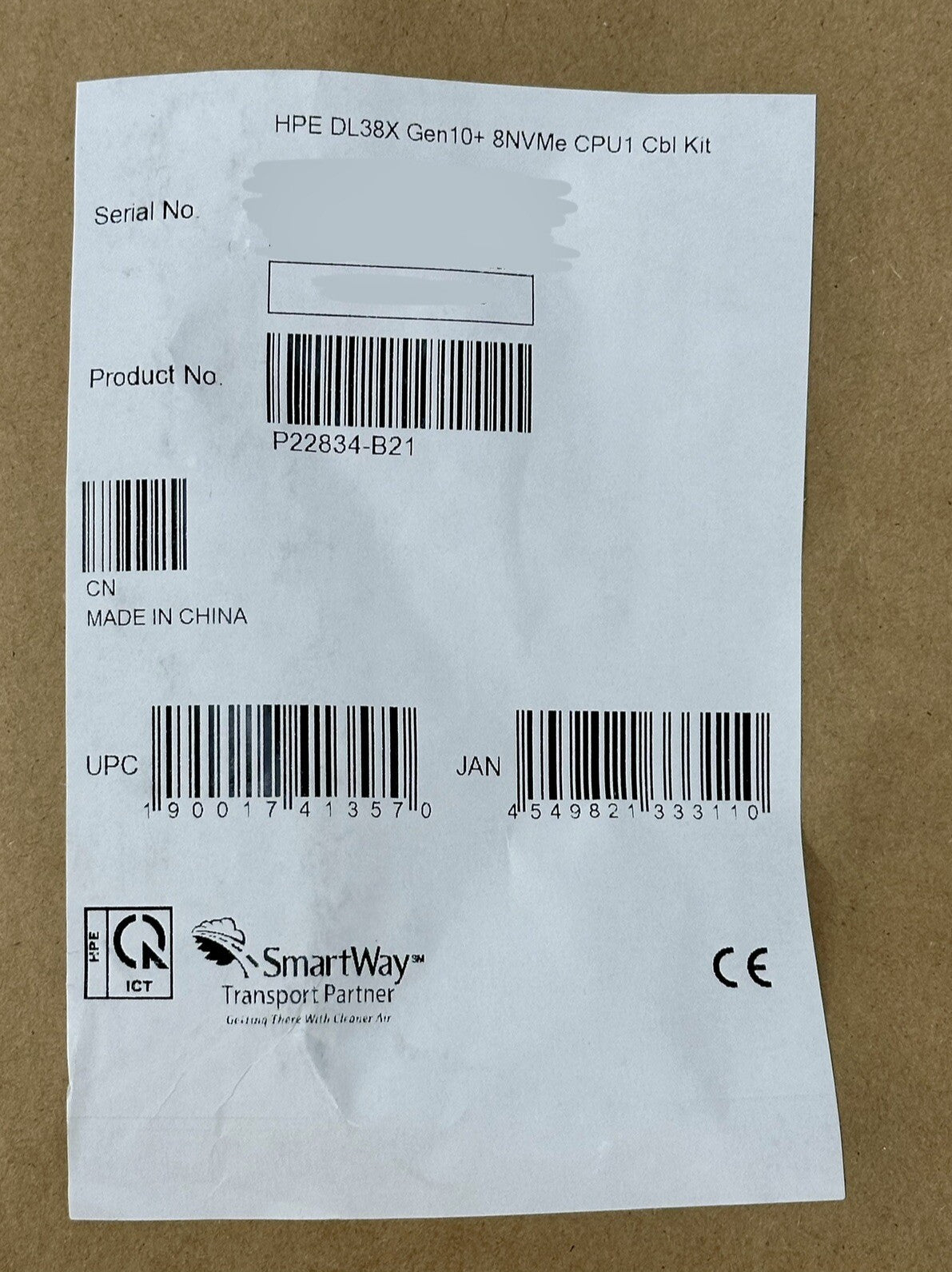 HPE P22834-B21 DL38X DL385 Gen10+Plus & V2 8NVMe CPU1 Cable Kit