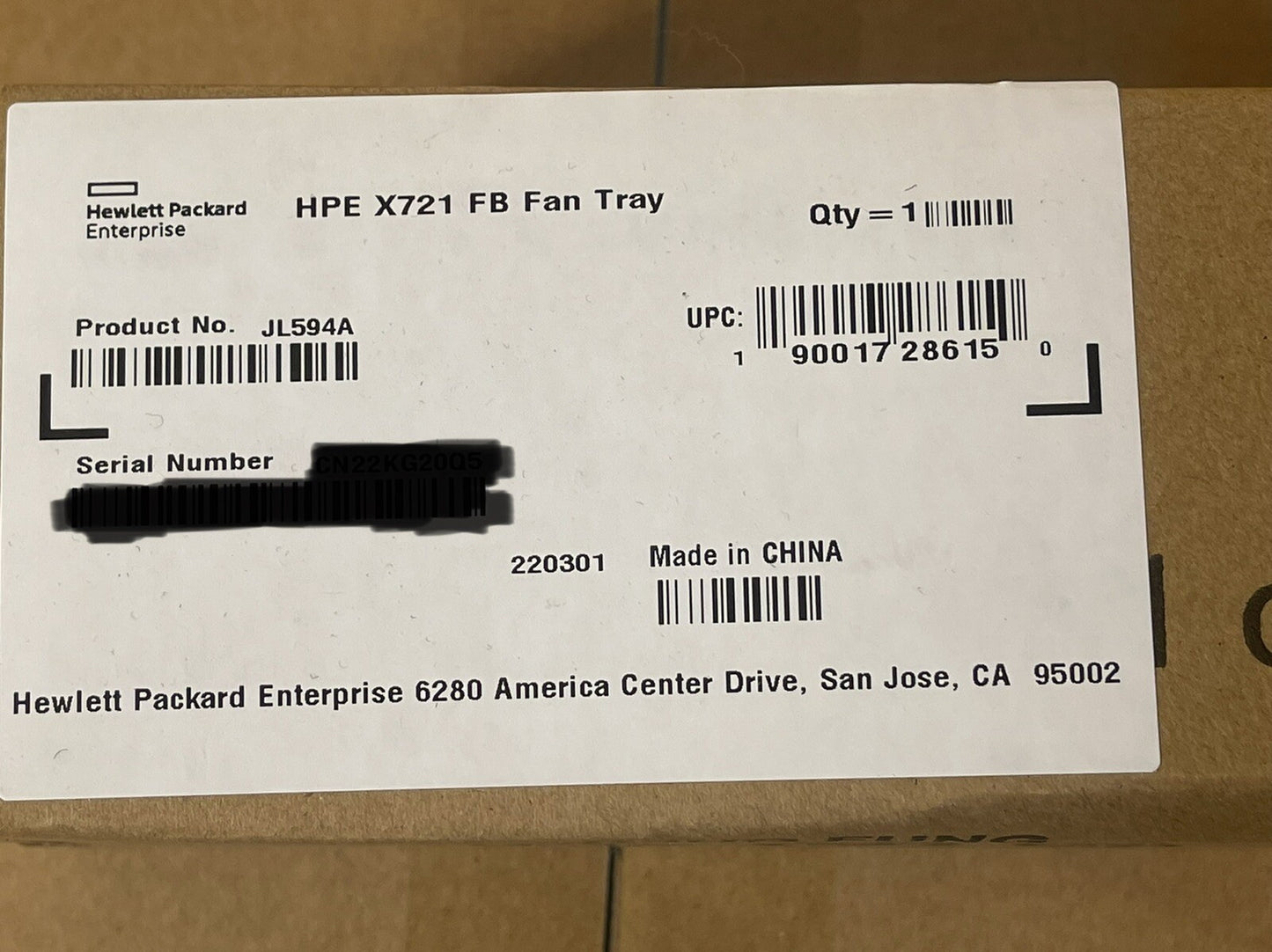 New Factory Sealed HPE X721 Front to Back FB Fan Tray Kit JL594A FlexFabric 5710