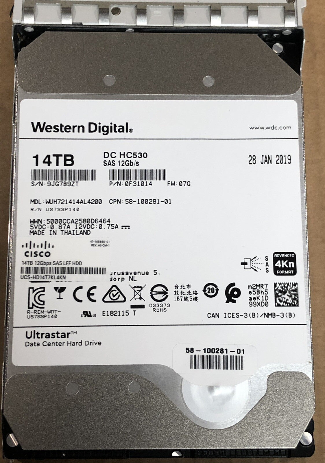 Cisco 14TB LFF NL 12Gbps SAS UCS-HD14T7KL4KN WD HC530 12G HDD C220 C240 M5 7.2K (NOT FOR HOME PC)