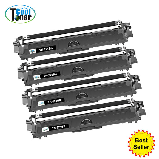 4PK Black TN221 Toner For Brother TN-221BK MFC-9130CW MFC-9140CDN HL-3140CW