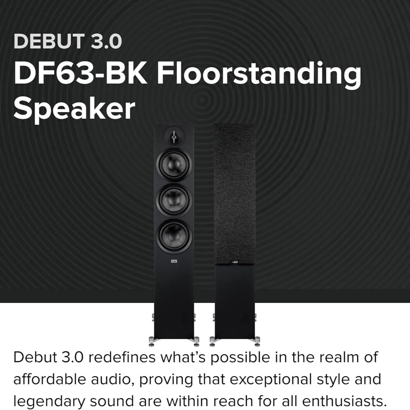 ELAC Debut 3.0 3-Way DF63 6.5" Floorstanding Speaker for Home Theater, Black Eac