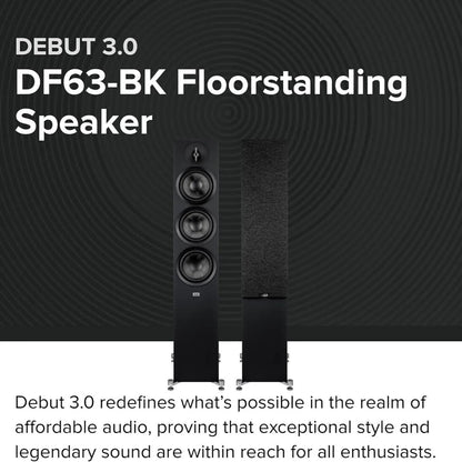 ELAC Debut 3.0 3-Way DF63 6.5" Floorstanding Speaker for Home Theater, Black Eac