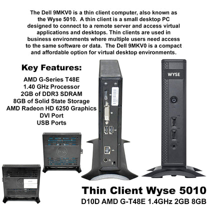 Dell Wyse 5010 D10D Thin Client AMD G-T48E 1.4GHz 2GB RAM 8GB SSD ThinOS RJ45