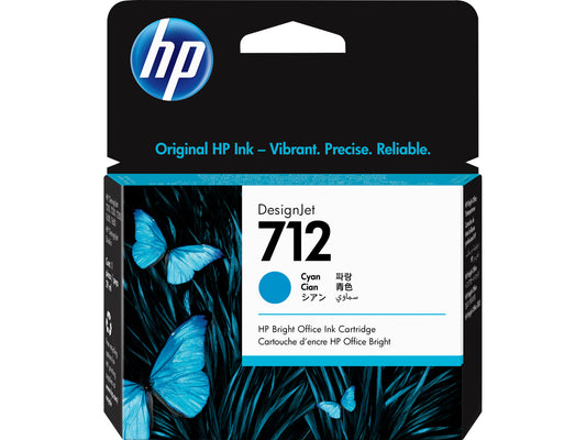 HP 712 29-ml Cyan DesignJet Ink Cartridge, 3ED67A