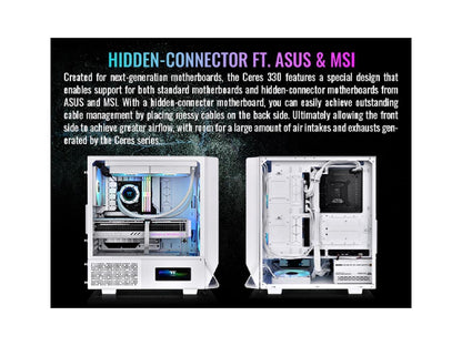 Ceres 330 TG ARGB Snow Mid Tower E-ATX Case Supports Hidden-Connector Motherboar