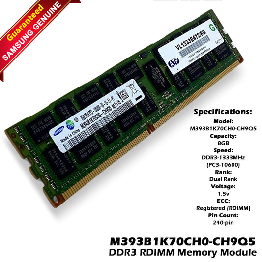 Samsung M393B1K70CH0-CH9Q5 8GB DDR3 1333Mhz PC3-10600 Server RAM ECC XG2VK (NOT FOR HOME PC)