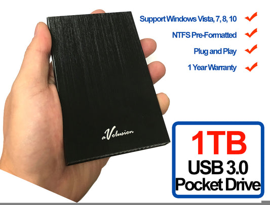 New Avolusion HD250U3 1TB USB 3.0 Portable External Hard Drive Ultra Slim -Black