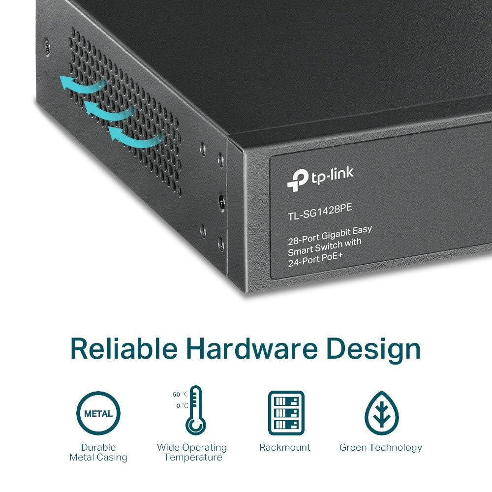 TP-Link TL-SG1428PE | 28-Port 1000Mbps Gigabit Easy Smart Switch | 24* PoE+ Port