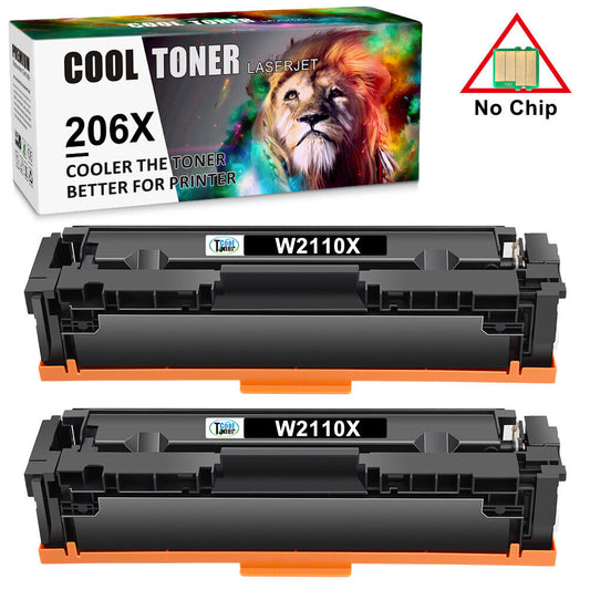 2PK 206X W2110X Black Toner No Chip for HP LaserJet Pro MFP M283cdw M282nw M255