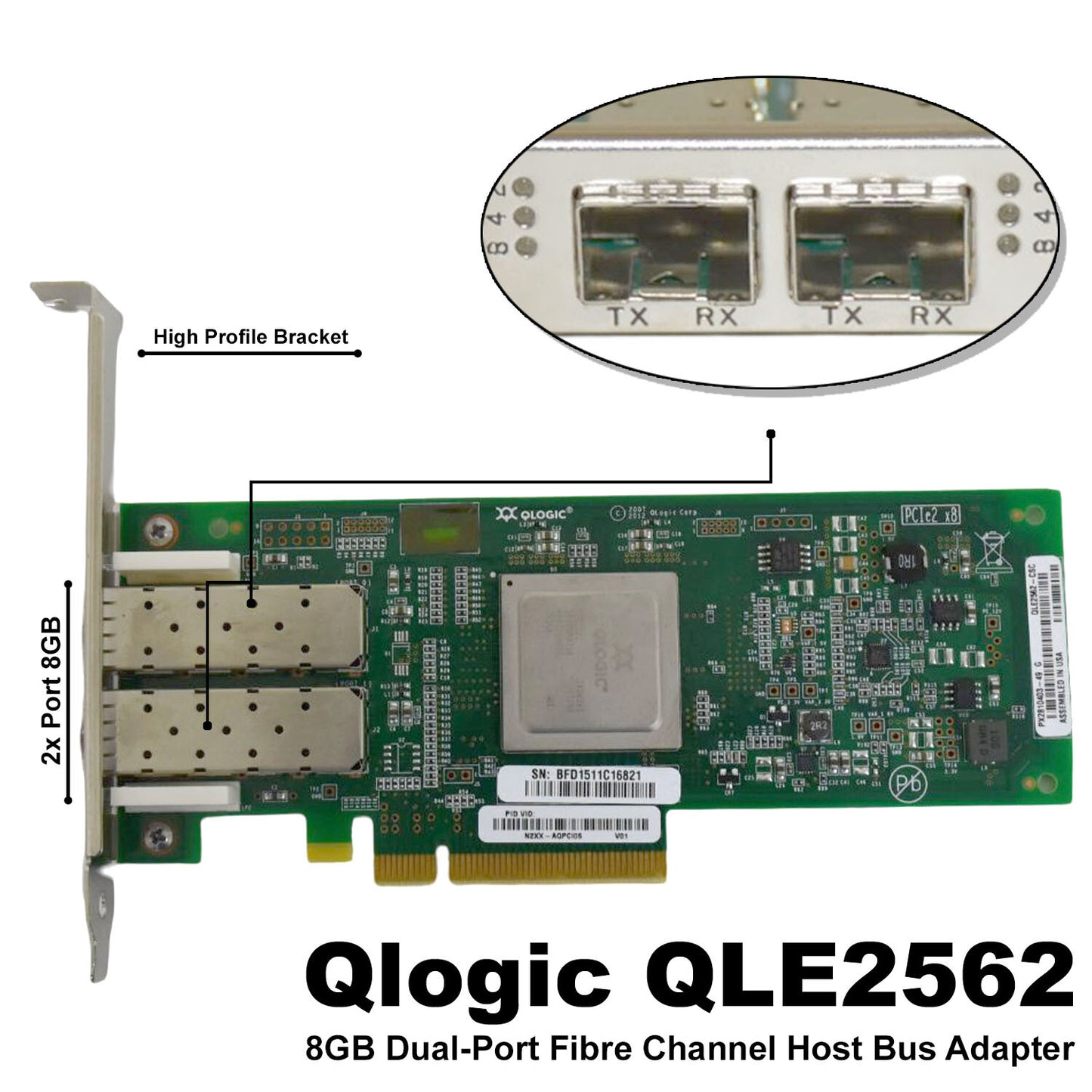 QLogic 8GB FC Dual Port HBA N2XX-AQPCI05 QLE2562-CSC 2-Port Fiber Channel Card