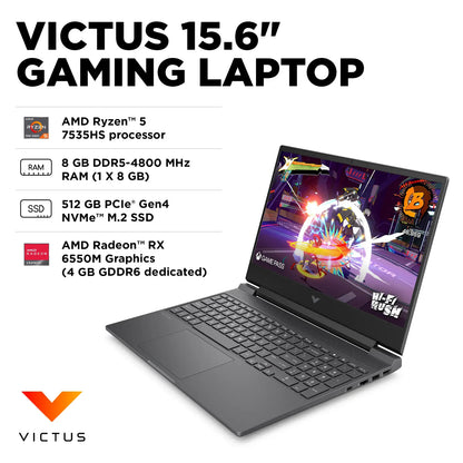 New HP Victus Gaming 15.6" 144Hz FHD Ryzen 5 7535HS 8GB 512GB SSD Radeon RX6550M