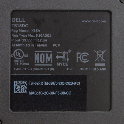 Dell Precision K16A Dual Thunderbolt 3 USB-C Docking Station 2RRTM TB18DC -No AC