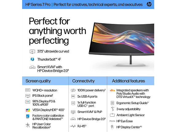 HP Series 7 Pro 37.5 inch WQHD+ Thunderbolt 4 Monitor - 738pu 37.5" WQHD+ (3840