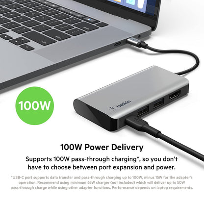 Belkin USB C Hub, 4-in-1 Multi-Port Laptop Dock with 4K HDMI, USB C Docking Stat