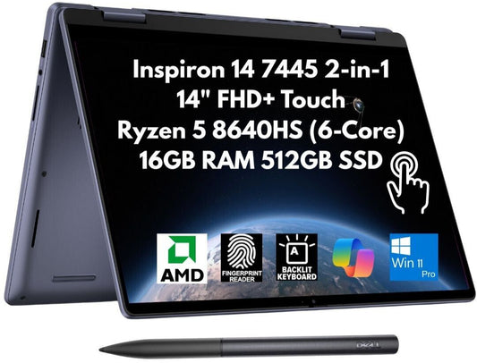 Dell Inspiron 7445 2-in-1 14" FHD+ Touch Ryzen 5 8640HS 16GB 512GB SSD Pen W11P