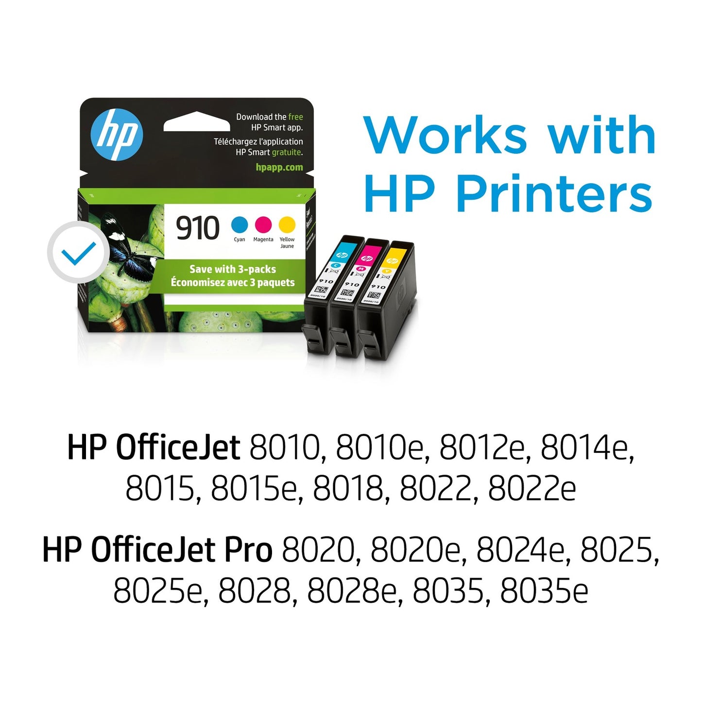 HP 910 3-pack Cyan/Magenta/Yellow Original Ink Cartridges, Per cartridge: ~315
