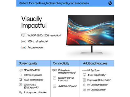 HP Series 7 Pro 24 inch WUXGA Monitor - 724pn 24" WUXGA (1920 x 1200) 50-100 Hz