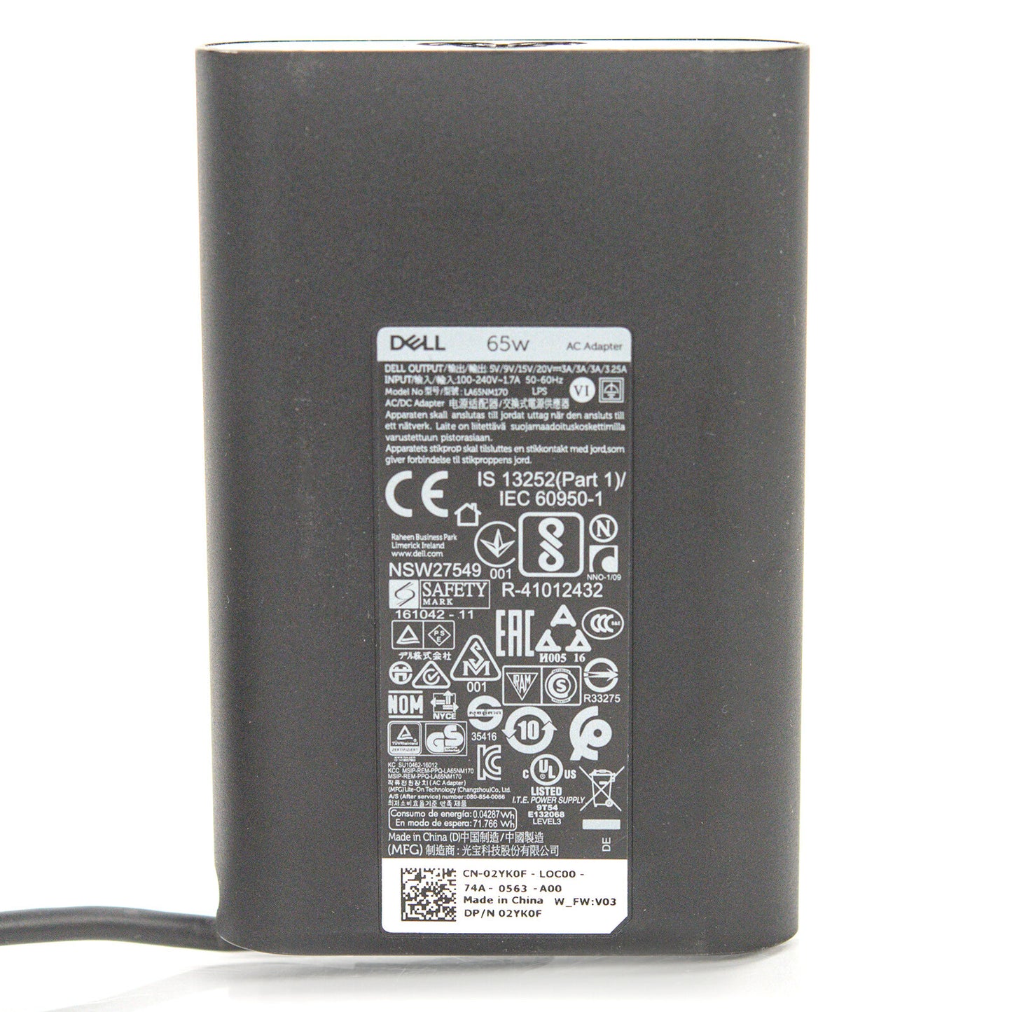 Dell 65W AC Adapter Laptop Power Supply Charger USB-C Type C Tip LA65NM170 2YK0F