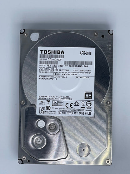 Toshiba 2TB DT01ACA200 SATA III 6Gb/s 7200RPM 3.5 Inch AF Format Hard Disk Drive