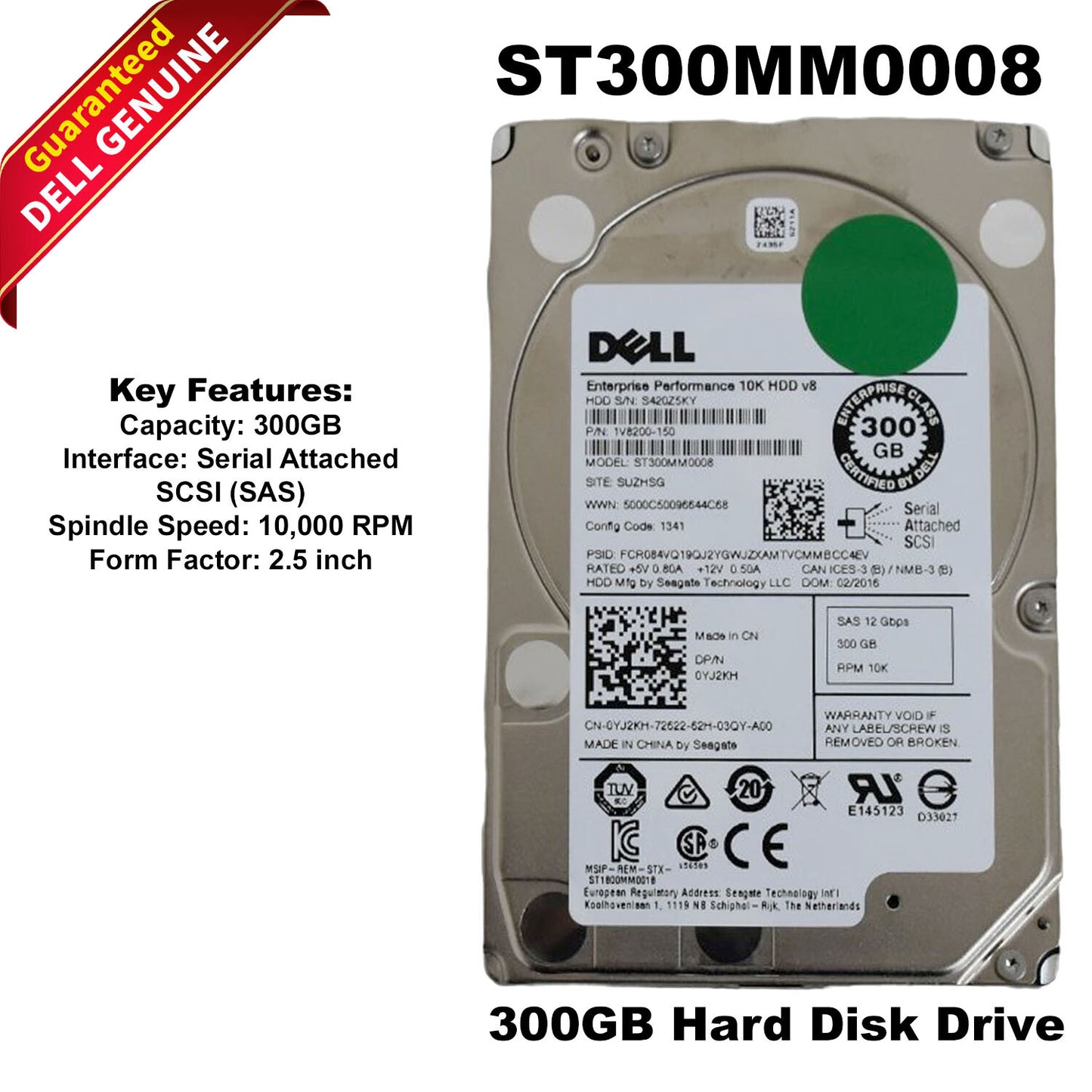 Dell 300GB 10K RPM SAS 12Gb/s 2.5" HDD ST300MM0008 Enterprise Server Hard Drive (NOT FOR HOME PC)