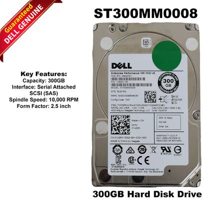 Dell 300GB 10K RPM SAS 12Gb/s 2.5" HDD ST300MM0008 Enterprise Server Hard Drive (NOT FOR HOME PC)
