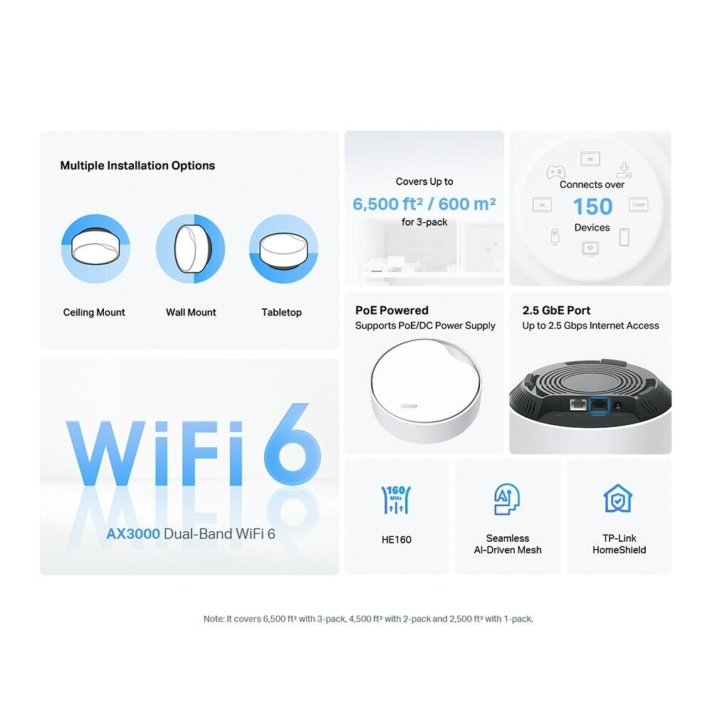 TP-Link Deco X50-PoE 3-Pack | AX3000 Whole Home Mesh Wi-Fi 6 System with PoE